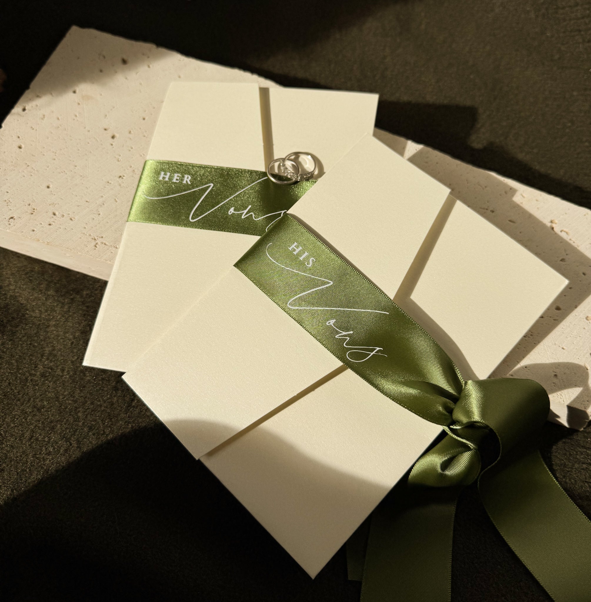 His & Her Vows Holder in Olive