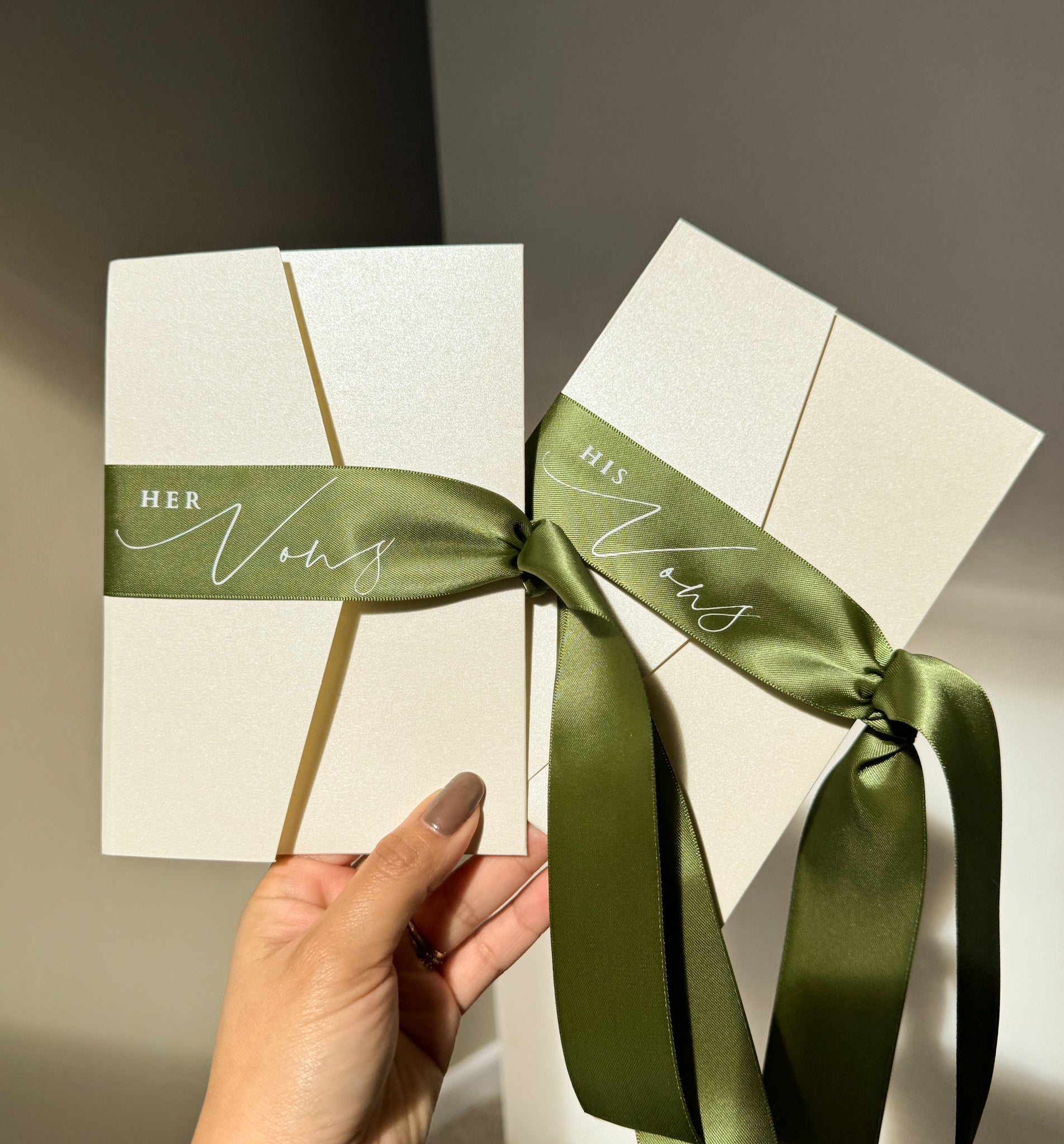 His & Her Vows Holder in Olive